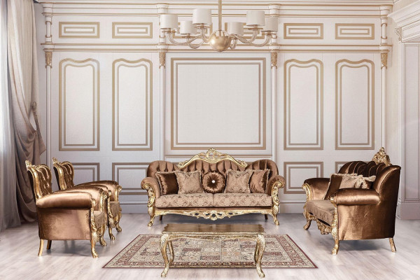 Sofá de terciopelo dorado Chesterfield, juego de sofás, muebles de sofá de madera de 5 piezas.