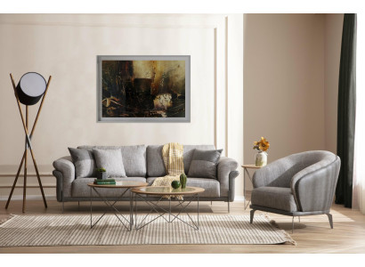 Sofá de 3 plazas + 1 poltrona Conjunto tapizado de sofás y sillones de lujo, 2 mesas de café incluidas