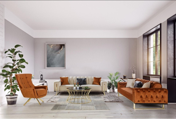 Diseñador Chesterfield, conjunto de 3 piezas, 2 sofás de 3 plazas y un sillón, moderno, de tres plazas.