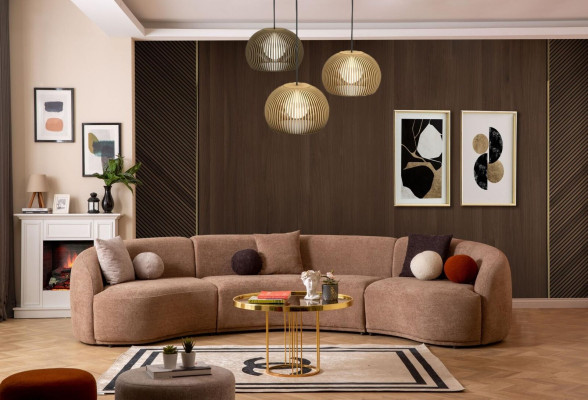 Sofá redondo de diseñador marrón - Conjunto de esquina de muebles modernos de lujo para la sala de estar.