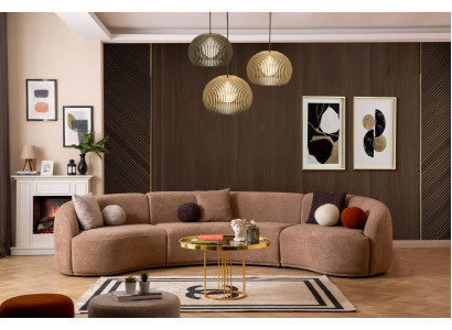 Sofá redondo de diseñador marrón - Conjunto de esquina de muebles modernos de lujo para la sala de estar.