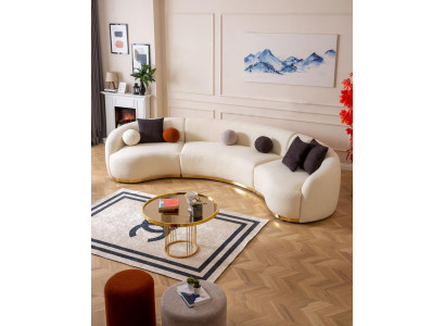 Sofá redondo de diseñador, conjunto de esquina blanco, muebles modernos en la sala de estar de lujo