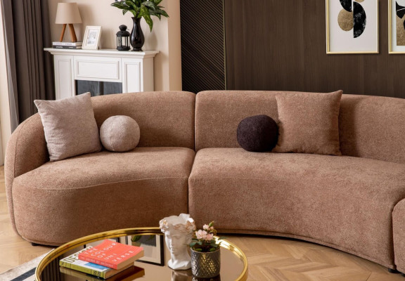 Sofá redondo de diseñador marrón - Conjunto de esquina de muebles modernos de lujo para la sala de estar.