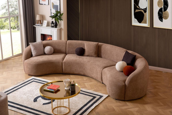 Sofá redondo de diseñador marrón - Conjunto de esquina de muebles modernos de lujo para la sala de estar.