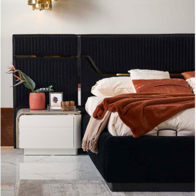 Dormitorio de lujo Cama doble Marco de cama de madera Set de 6 piezas Diseño azul
