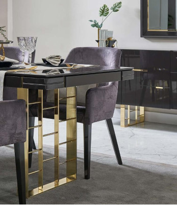Mesa de comedor de lujo de 9 piezas en negro de madera.