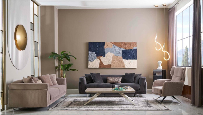 Sofá Set de sofás completos Sofá de tela Beige 4 piezas