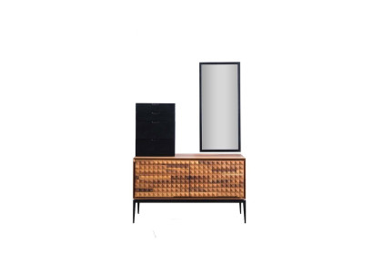 Dormitorio cómoda con espejo Marrón Mueble auxiliar de madera conjunto de cómodas