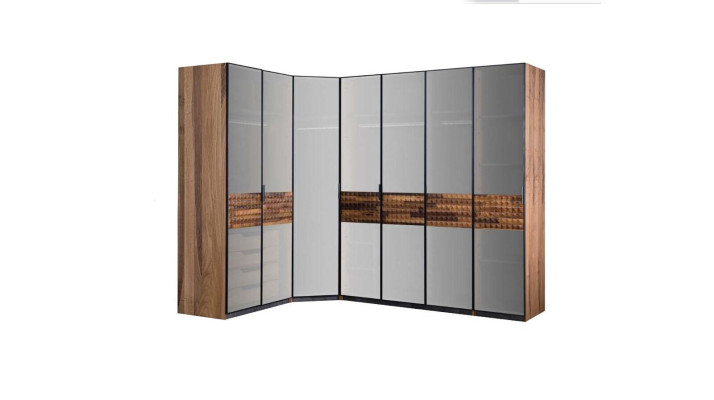 Armario esquinero armario de dormitorio armario de madera marrón espejo grande