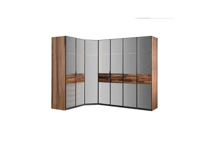 Armario esquinero armario de dormitorio armario de madera marrón espejo grande