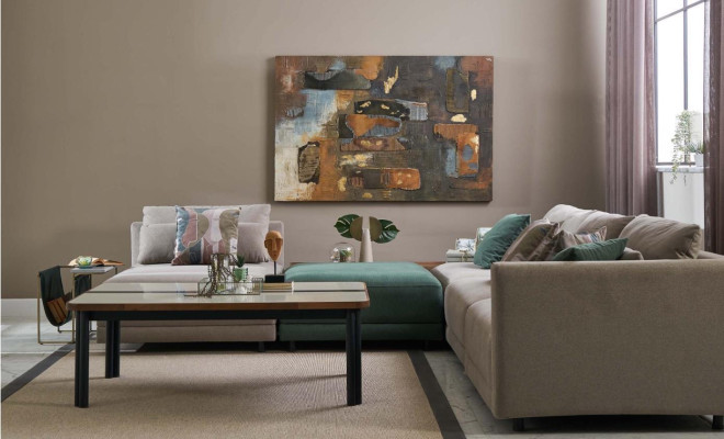 Sofá esquinero en forma de L, sofá de salón, sofá tapizado de tela, sofás beige de diseño.