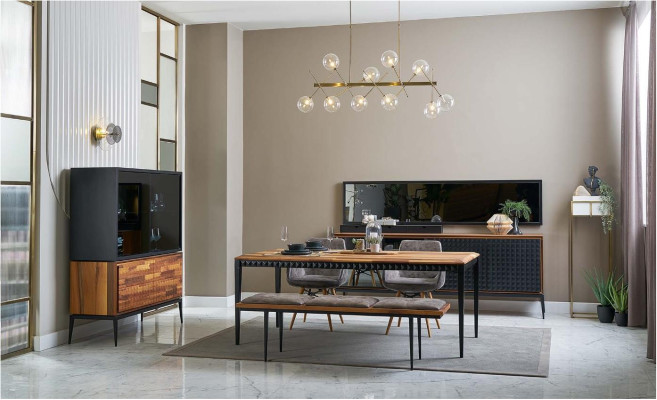 Mesa de comedor, grupo de comedor, conjunto de comedor esquina 9 piezas madera marrón