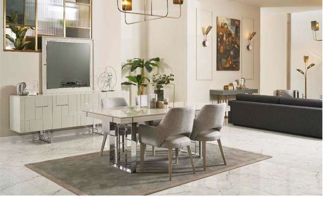Grupo de comedor, comedor, conjunto de comedor, muebles de comedor, juego de muebles de comedor de 9 piezas de madera beige.