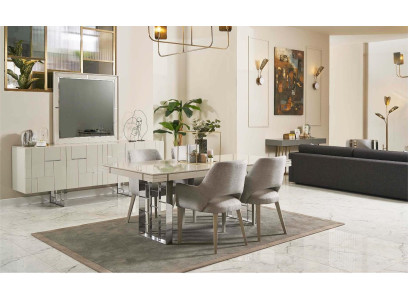 Grupo de comedor, comedor, conjunto de comedor, muebles de comedor, juego de muebles de comedor de 9 piezas de madera beige.