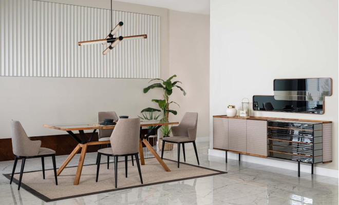 Conjunto de comedor comedor grupo de comedor muebles de comedor 7 piezas madera beige