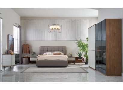 Cama doble de lujo Conjunto completo de cama de dormitorio 7 piezas Marco de cama marrón