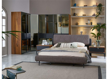 Diseño de cama dormitorio cama doble Marco de cama de madera marrón Juego de 4 piezas