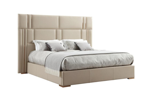 Dormitorio de lujo cama muebles de diseñador cama doble blanco textil madera nuevo
