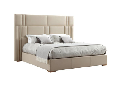 Dormitorio de lujo cama muebles de diseñador cama doble blanco textil madera nuevo