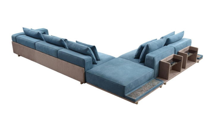 Sofá esquinero azul en forma de L, sofá de tela de lujo de diseño de lujo para sala de estar, nuevo.