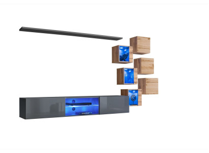 Conjunto de pared para sala de diseñadores de 8 piezas en gris, muebles de madera, armario de pared, nuevo.