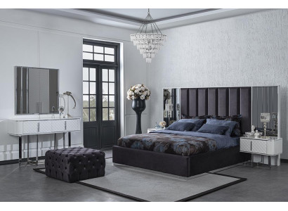 Muebles completos con 2 mesitas de noche y un taburete para dormitorio con diseño de lujo.