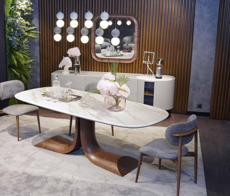 Conjunto completo de comedor de lujo de 7 piezas con bufé, espejo y mesa de comedor nueva.