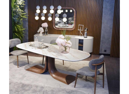 Conjunto completo de comedor de lujo de 7 piezas con bufé, espejo y mesa de comedor nueva.