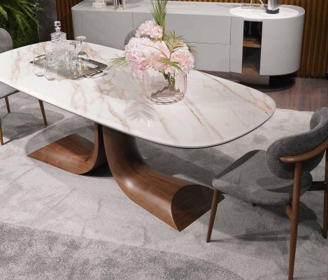 Conjunto completo de comedor de lujo de 7 piezas con bufé, espejo y mesa de comedor nueva.