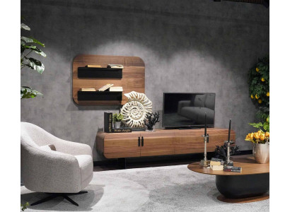 Conjunto completo de pared para sala de estar en color marrón, muebles de sala de estar, estantes de pared nuevos.
