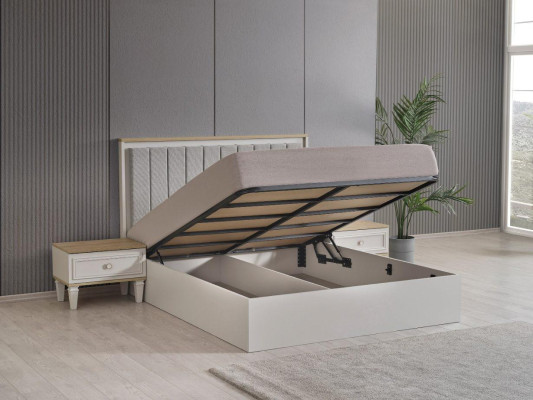 Conjunto de dormitorio de cama doble con mesitas de noche de madera gris, juego de 3 piezas.