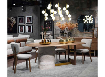 Diseño de comedor Set de 5 piezas. Moderno mobiliario de madera con mesa y 4 sillas, nuevo.