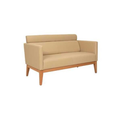 Sofá de oficina beige de diseñador de 2 plazas, sofá tapizado de cuero artificial de lujo