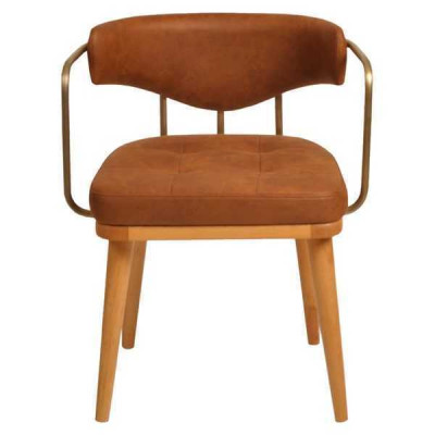 Salón de lujo con silla de madera moderna de diseñador en naranja de una plaza con respaldo.