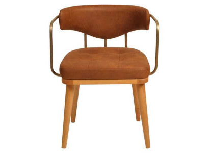 Salón de lujo con silla de madera moderna de diseñador en naranja de una plaza con respaldo.