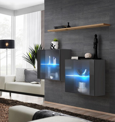 Conjunto de sala de estar, mueble mural de diseñador, gris, 130 cm, mobiliario de lujo, estante de pared.