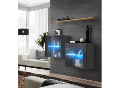 Conjunto de sala de estar, mueble mural de diseñador, gris, 130 cm, mobiliario de lujo, estante de pared.