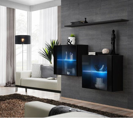 Conjunto completo de muebles de salón de 3 piezas. Dos armarios de pared modernos y nueva estantería de pared.