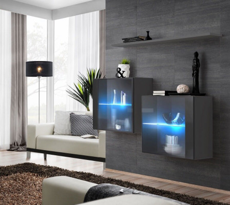 Armario de pared gris nuevo, mueble de pared de 130 cm de lujo con muebles de madera completos.