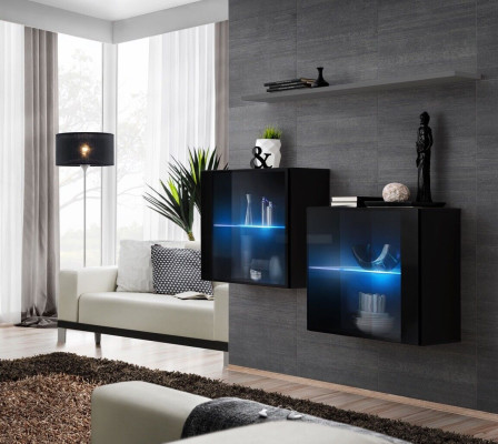 Conjunto de muebles de madera para pared de lujo de diseñador, set completo de 3 piezas. Estante de pared.