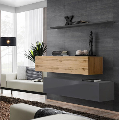Conjunto de estantería de salón de 3 piezas, conjunto de grupo de muebles de madera, pared, estante.