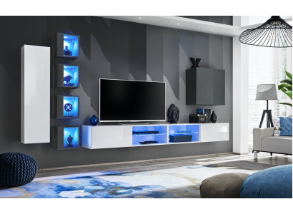 Mueble de pared blanco, armario de pared del diseñador, muebles de salón, mobiliario, conjunto de mobiliario.