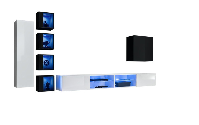 Conjunto completo para sala de estar de 7 piezas, lujoso mueble de pared, 6 armarios de pared y soporte para TV.