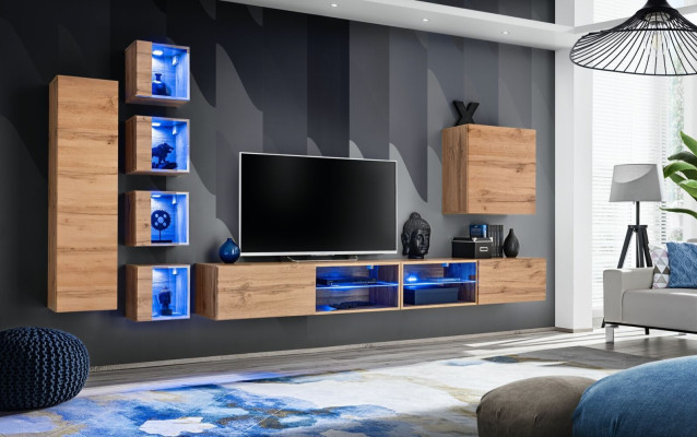 Conjunto de muebles de salón, armario de pared, estanterías de pared, aparador, muebles de madera, soporte de TV, nuevo.