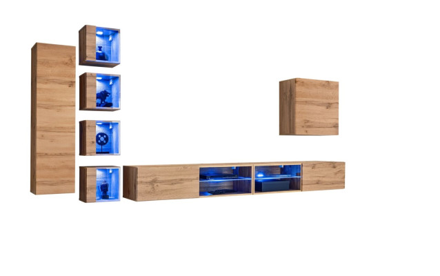 Conjunto de muebles de salón, armario de pared, estanterías de pared, aparador, muebles de madera, soporte de TV, nuevo.