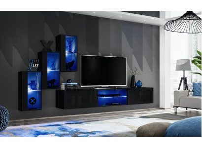 Lujo 3x gabinete de pared Muebles Mobiliario para sala de estar Negro Estantes de pared