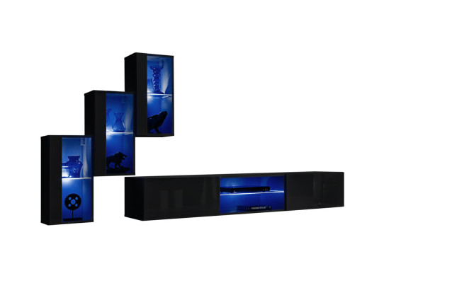 Lujo 3x gabinete de pared Muebles Mobiliario para sala de estar Negro Estantes de pared