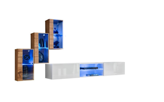 3x armario de pared muebles de salón pared 210 cm decoración lujo soporte de TV
