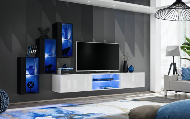 Nueva pared de sala negra 3x armario de pared instalación soporte de TV moderno conjunto.