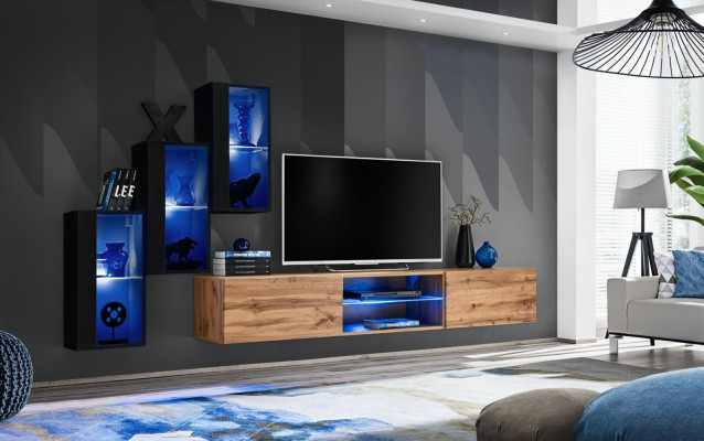 Muebles de salón de lujo pared completa diseño muebles de madera.
